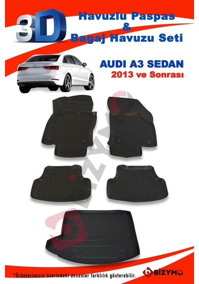 Audi A3 Sedan 2013 ve Sonrası Paspas ve Bagaj Havuzu Seti Siyah