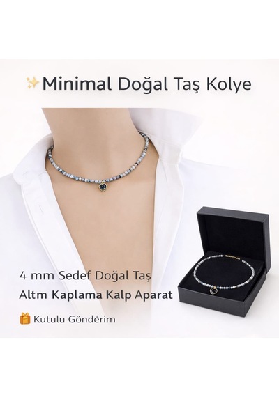 Sedef Doğal Taş Minimal Kalp Kolye Açık Mavi