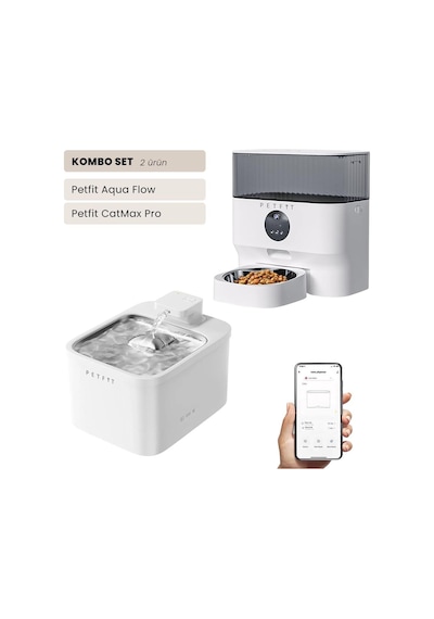 Petfit Aqua Flow Wifi Akıllı Bataryalı Otomatik Kedi Köpek Su Pınarı Çeşmesi Şelalesi+petfit Catmax Pro 5l Wi-fi Kameralı Akıllı Otomatik Mama Kabı Besleme Ünitesi Bundle