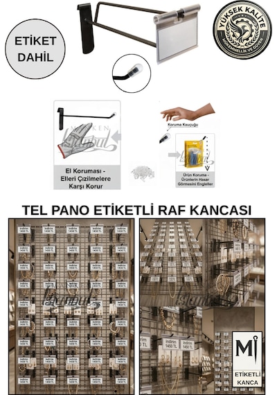 400 Adet 20 Cm Etiketli Siyah Tel Pano Kancası - Koruma Kauçuklu - Ekstra Güçlü - Raf Askısı