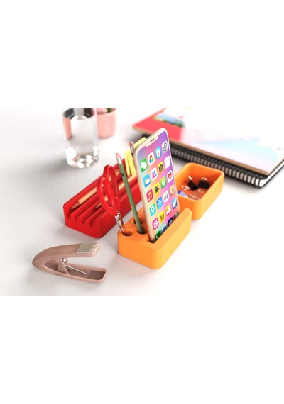 Idy Arc - Desk Organizer Mıknatıslı Çok Bölmeli Masaüstü Düzenleyici Ve Telefon Standı Turuncu - Kırmızı
