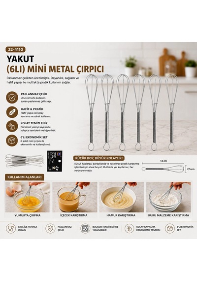 6pcs Mini 13cm Metal Çırpıcı 5580 Çok Renkli