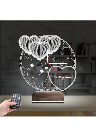 Luvivia Kalp Sevgiliye Hediye V2 Kişiye Özel Saatli 3d Lamba - Masa Gece Lambası