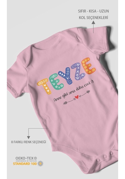 Morivokids Teyze Anne Gibi Ama Daha Cool Kısa Kollu Bebek Body %100 Pamuk Koyu Pembe