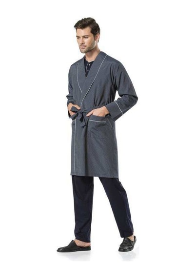 Pierre Cardin 5'li Lacivert Damat Robdöşambr Ve Pijama Takımı Terlik Hediyeli