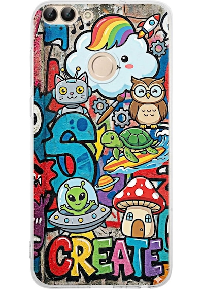 Huawei P Smart 2018 İle Uyumlu Grafiti Create Art Tasarımlı Şeffaf Silikon Kılıf Şeffaf