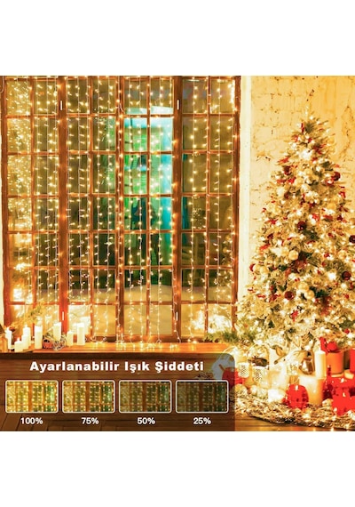 8 Fonksiyonlu Saçak Led Sarkıt 2x2 Metre Eklenebilir Süsleme 180 Işık Yılbaşı Standart