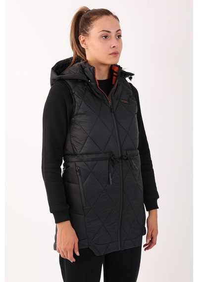 Maraton Sportswear Regular Kadın Kapşonlu Kolsuz Basic Siyah Yelek 20371-siyah Siyah
