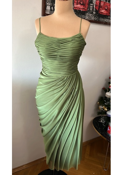 Chica Rosa Fashion Drapeli Haki Midi Elbise