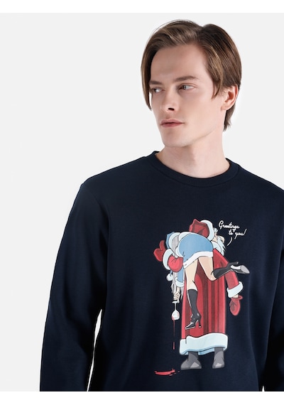 Colin's Colins Regular Fit Baskılı Lacivert Erkek Sweatshirt Cl1061441 Q1.v2 Nav Lacivert