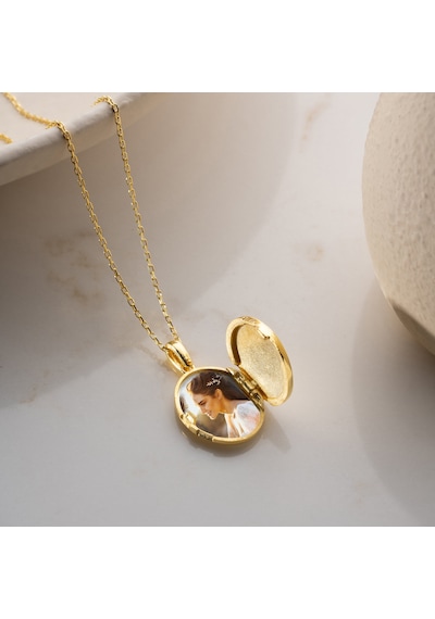 Vaoov 925 Ayar Gümüş Fotoğraflık Oval Kapaklı Açılır Kapanır Kolye Gold