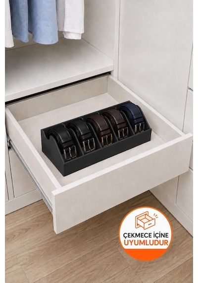 10 Bölmeli Kemer Organizer, Çorap, Kravat, Takı, Makyaj, Çekmece, Dolap İçi Depolama Siyah