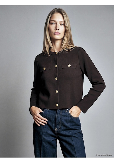 LC Waikiki Lcw Everyday Kahverengi Bisiklet Yaka Kadın Triko Hırka Dark Brown