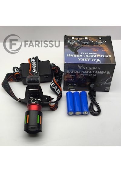 Alaska Profesyonel 30w Lazer Led Şarjlı Kafa Lambası 1 Km Menzil Zoom + Powerbank Özellikli Siyah