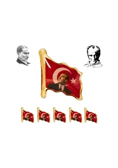 Türk Bayrağı Atatürk Yaka Rozeti Metal Rozet Klipsli 5 Adet Dalgalanan Türk Bayrağı Atatürk Rozeti Diğer