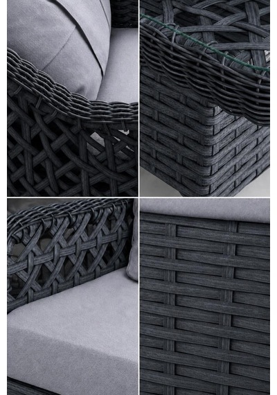 Niron Grand 3'lü Rattan Alüminyum Bahçe Oturma Grubu - Antrasit Temperli Cam Set 3+1+1+puf