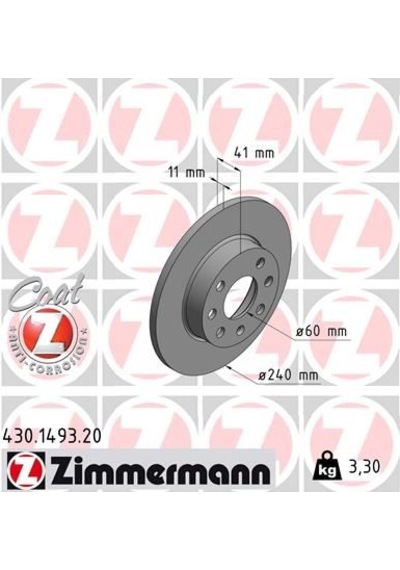 Zımmermann Ön Fren Aynası Corsa C 1.0-1.2 16v 01 11 240x11x4dl Dolu 430.1493.20 569020 9195981 9127965