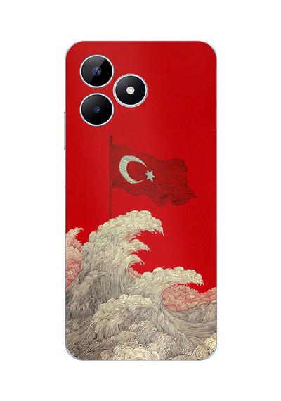 Realme Note 50 Uyumlu Ay Yıldız Türk Dalgası Baskılı Silikon Kılıf