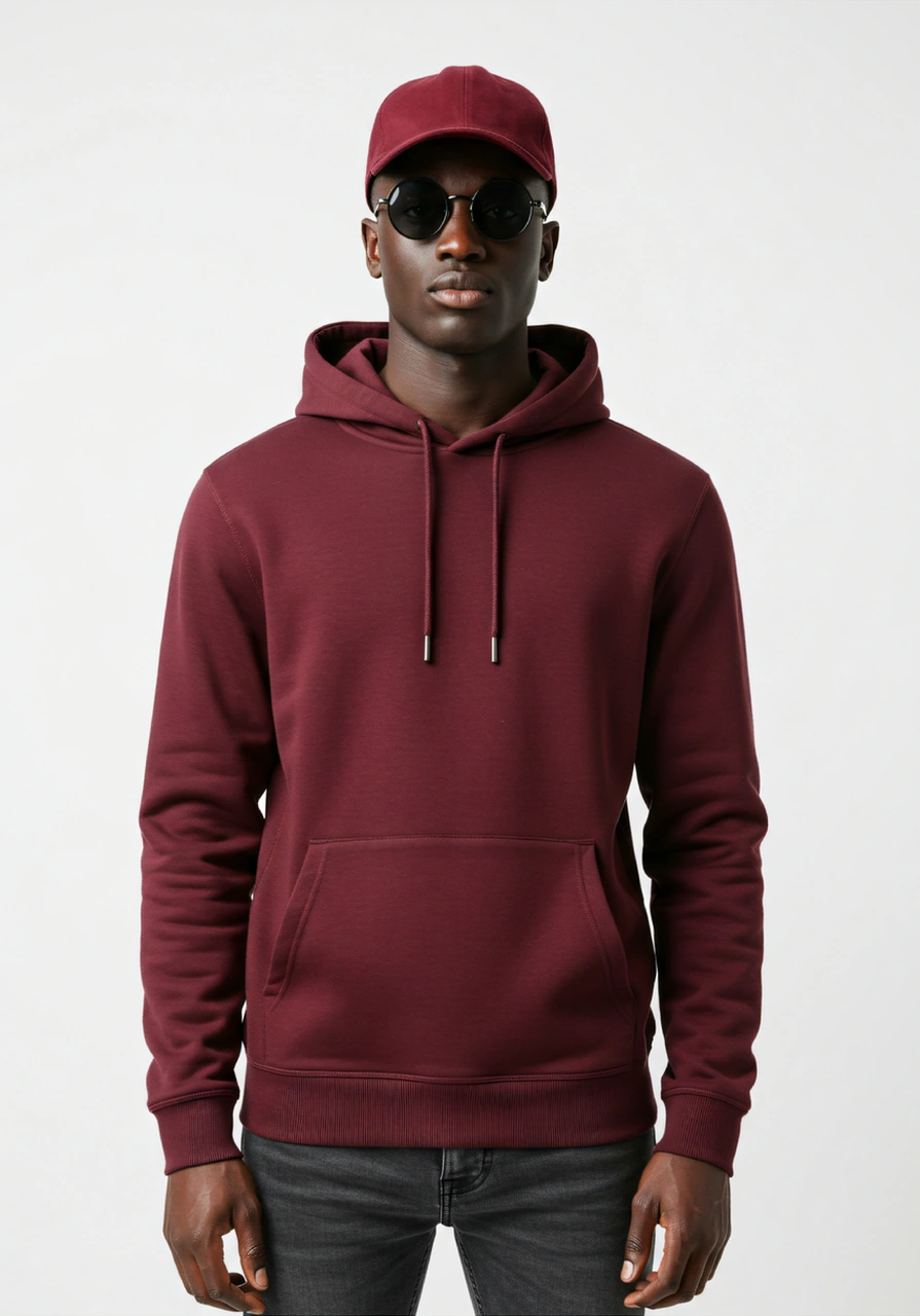 Erkek Oversize %100 Pamuk Yüksek Kalite Erkek Kapüşonlu Sweatshirt Bordo
