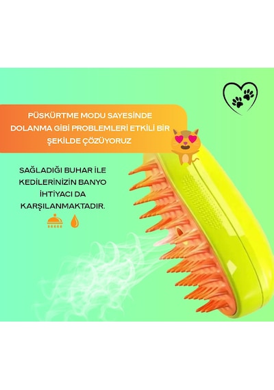 Novashıp Buharlı Kedi Köpek Tarağı Kedi Yıkama Fırçası Köpek Tarağı Sarı & Yeşil