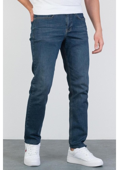 HLT Jeans Erkek Okyanus Mavisi Yıkamalı Regular Fit Boru Paça Likralı Jean Kot Pantolon Josef Mavi