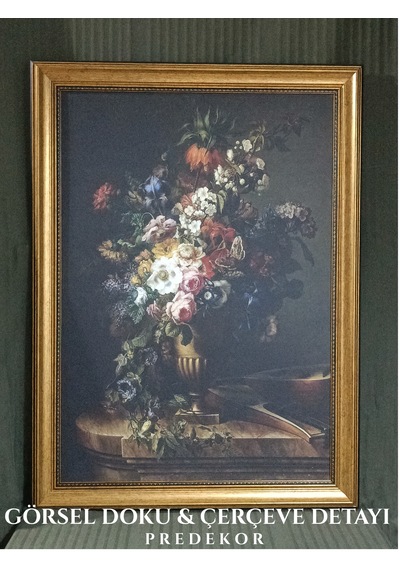 Klasik Gold Çerçeveli Barok Çiçek Natürmort Tablo Lüks Salon Oturma Odası Duvar Dekoru 60x80 Cm