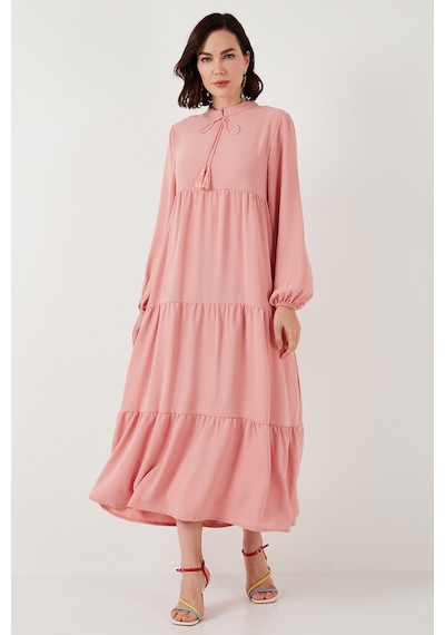 Lela Modest Regular Fit Dik Yaka Uzun Bayan Elbise 611El545 Gül Kurusu