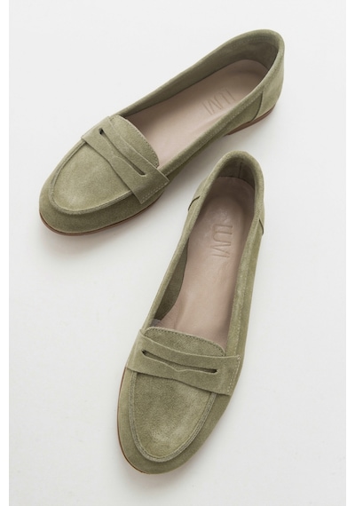 Luvishoes Luvi Shoes F02 Açık Yeşil Süet Hakiki Deri Kadın Loafer Ayakkabı Yeşil