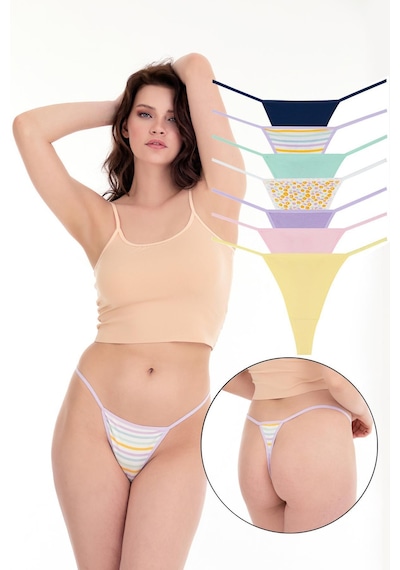 Sensu Kadın Ipli Brazilian Tanga 7'li Külot Set Karışık Renkler Kts3022 Model-5 Model5