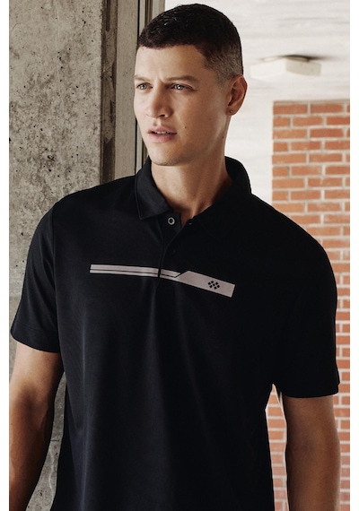 Siyah Polyester Nefes Alan Dokulu İnce Esnek Standart Fit Polo Yaka Erkek Performans T-shirt - 8839 Siyah