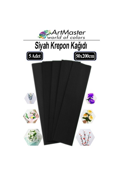 Krapon Kağıdı Siyah Renk 5 Adet 50x200 Cm Grapon Kağıdı 5'li Okul Proje Sınıf Anaokulu Kreş Süsleme