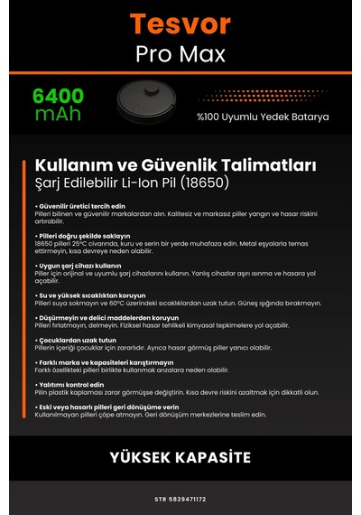 Tesvor Pro Max 6400mah Robot Süpürge Bataryası