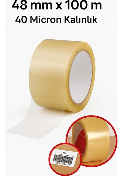 2 Adet - 100 Metre Şeffaf Koli Bandı Extra Strong 40 Micron Kalınlık, Güçlü Yapışkan Diğer