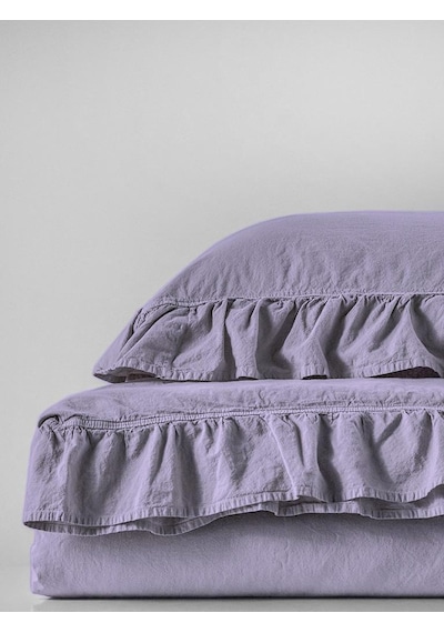 Fırfırlı Stonewash Cotton Nevresim Takımı 200x220 Lila