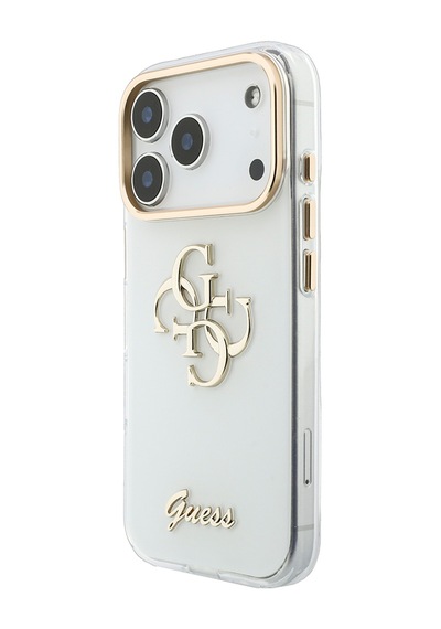 Apple iPhone Uyumlu 18 Pro  Kılıf Guess  Lisanslı Yazı Ve 4g Büyük Metal Logolu Silikon Kapak Beyaz