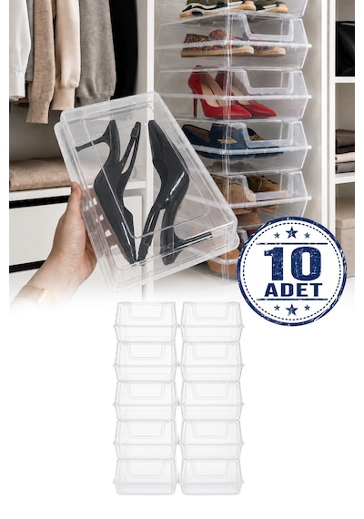 10lu Şeffaf Ayakkabı Kutusu Kapaklı İstiflenebilir Kadın Erkek Ayakkabı Organizer Diğer