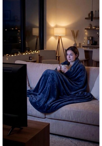 Anyelahome Tv Battaniyesi Lacivert Kumaş