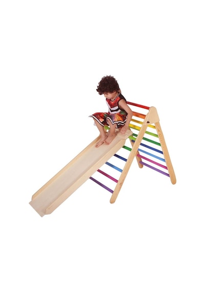 Woodnjoy Ahşap Merdiven Ve Geometrik Tırmanma Rampası & Kaydırak Setimiz 2'li Set Renkli