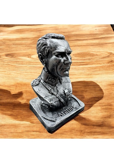 Dekoratif Polyester Atatürk Büstü 17 Cm Gümüş Eskitme