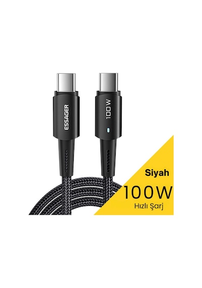 Essager Led Işıklı 1metre 5a 100w Type C To Type C Şarj Kablosu Örgü Kopmaz Kablo Şarj Akım Koruma Desen - Ben10