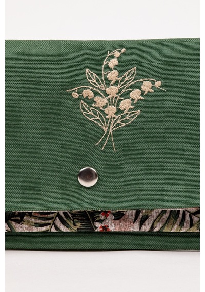 Fabric Craft Bag Kadın Kumaş Cüzdan Nakışlı Yeşil - Gri