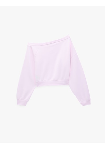 Koton Uzun Kollu Üç İplik Asimetrik Kayık Yaka Omzu Açık Sweatshirt Pembe 7wak10123ek Gülkurusu