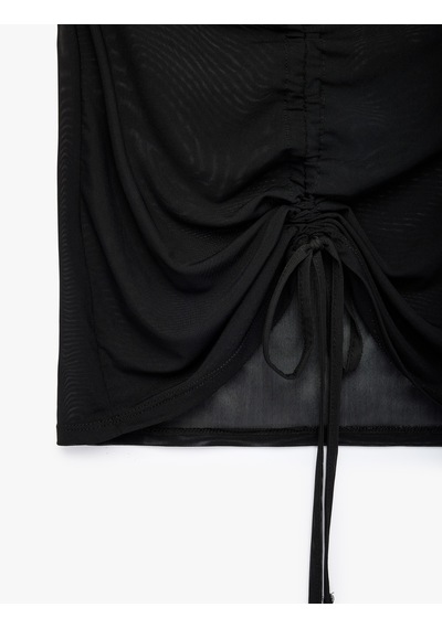 Koton Slim Fit Drapeli Mini Tül Pareo Etek Siyah 6sak70025mk