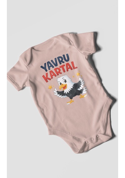 Morivokids Yavru Kartal Kısa Kollu Bebek Body %100 Pamuk Pastel Pembe