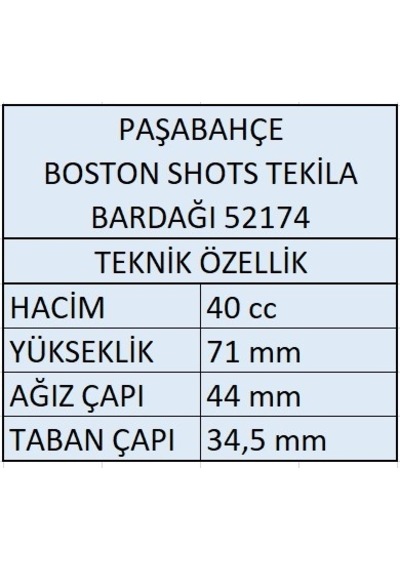 Paşabahçe 52174 Boston Shot Tekila Bardağı 40 ML 12'li