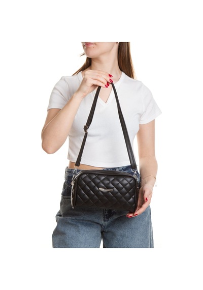 Adelina Bags Kadın Kapitone İşlemeli Çapraz Askılı Çift Bölmeli Omuz Çantası Siyah