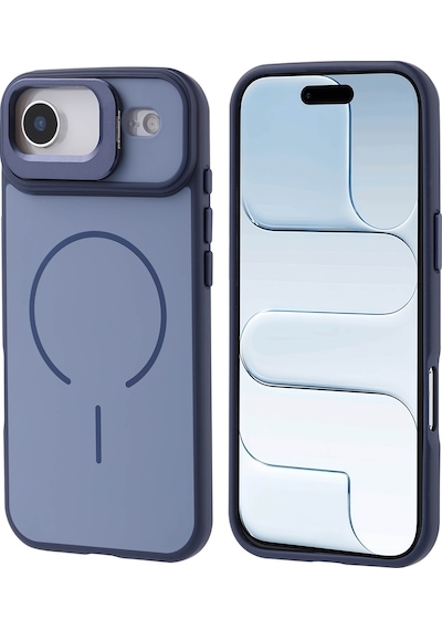 Apple Uyumlu iPhone 17 Air Kılıf M-safe Şarj Özellikli Kamera Standlı Zore Notron Kapak Lacivert