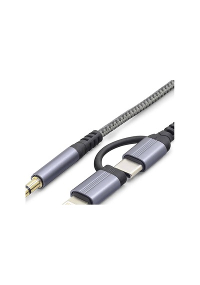 Type-c + Lightning To 3.5 Mm Ses Kablosu - Siyah Gj-027 Evimdeyokyok