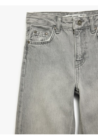 Koton Pamuklu Cepli Geniş Paça Denim Pantolon Gri 6skg40035ad Gri