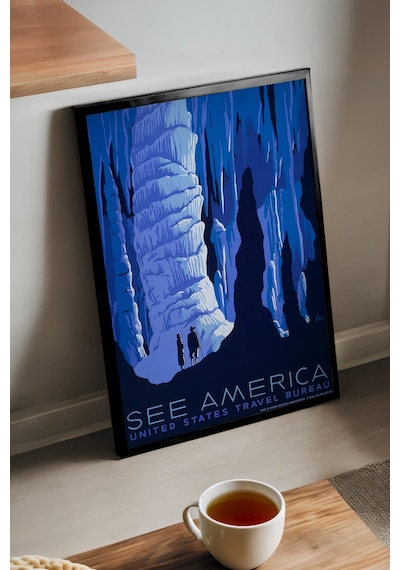 See America Siyah Ahşap Çerçeveli Poster, Dekoratif Seyahat Duvar Tablosu